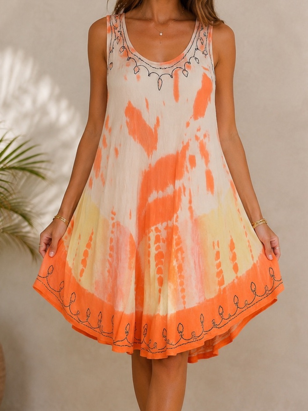Neelam Fashions Tie-Dye Embroidered Boho Swing Dress | FREE SIZE